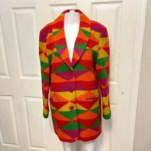 Vintage Neiman Marcus Couture Womens Colorful Geometric Overcoat Coat Jacket
